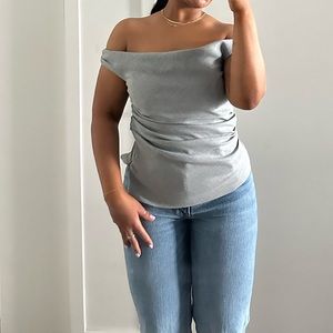 Zara Grey Off Shoulder Bustier Top Size Medium